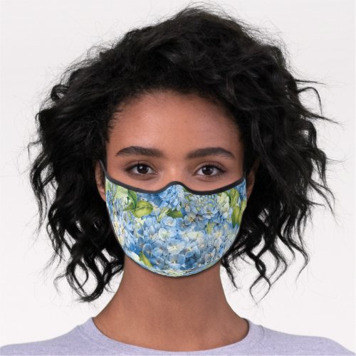 Elegant Classic Blue Hydrangea Floral Pattern Premium Face Mask