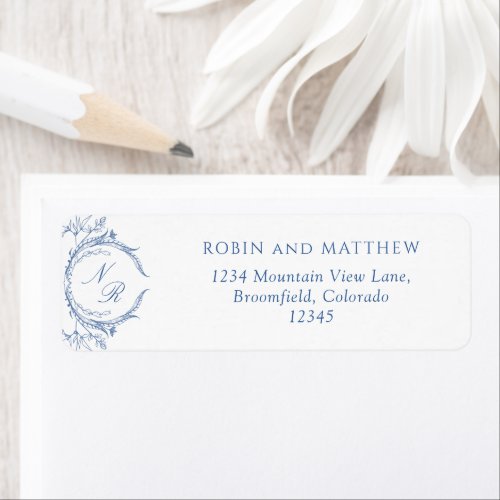Elegant Classic Blue Monogram Wedding Label