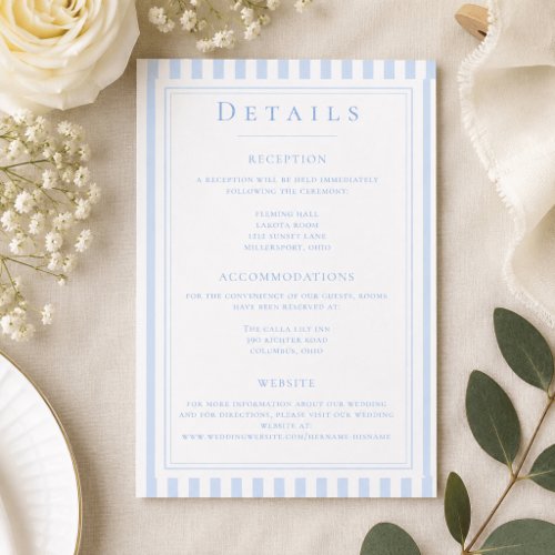 Elegant Classic Blue Stripe Wedding Enclosure Card