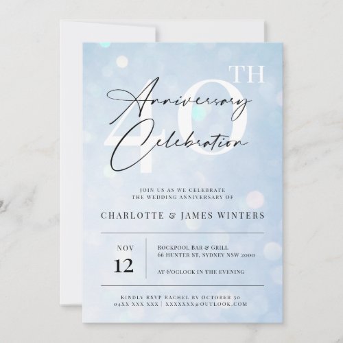 Elegant classic blue watercolor 40th anniversary