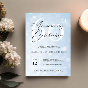 Elegant classic blue watercolor 60th anniversary invitation