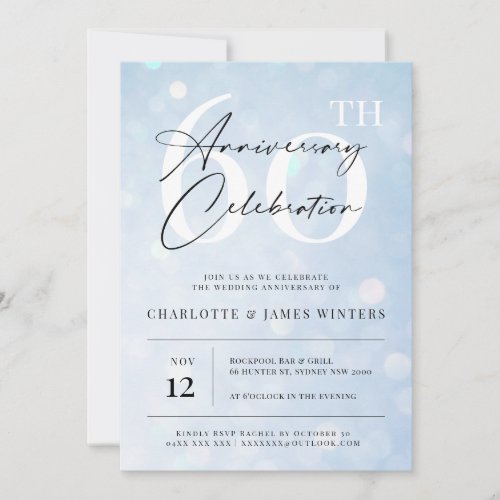 Elegant classic blue watercolor 60th anniversary