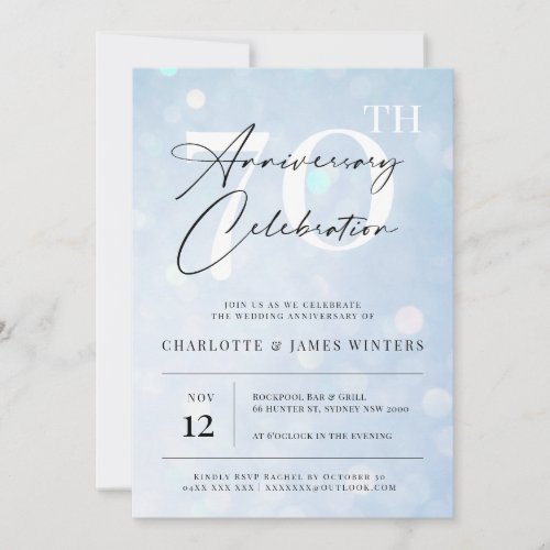 Elegant classic blue watercolor 70th anniversary