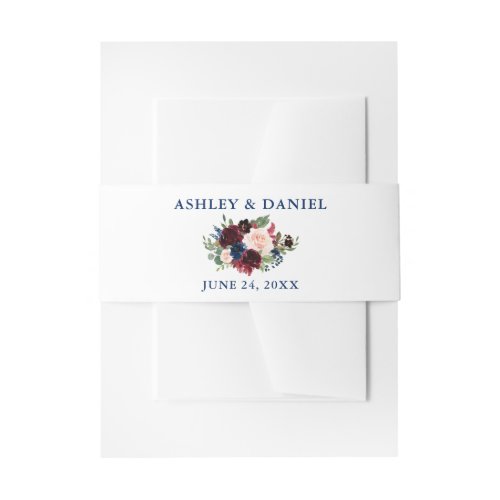 Elegant Classic Blue Watercolor Floral Wedding Invitation Belly Band