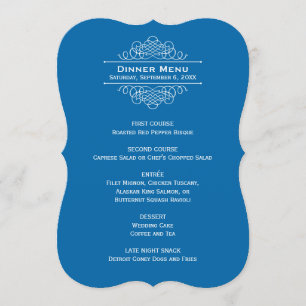 Elegant Classic Blue Wedding Monogram Dinner Menu