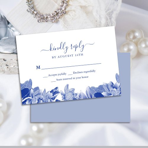 Elegant Classic Blue White Chinoiserie Chic Floral RSVP Card