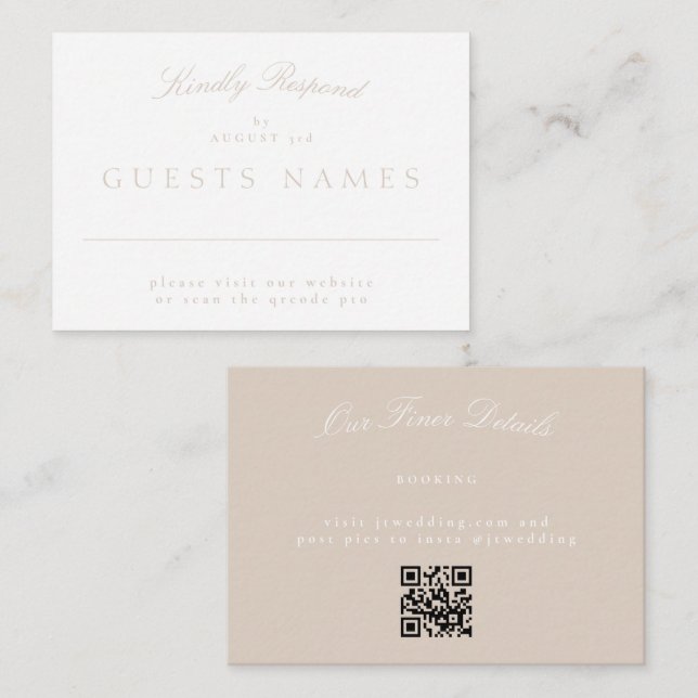 Elegant Classic Blush Pink Wedding QR CODE RSVP Note Card (Front/Back)