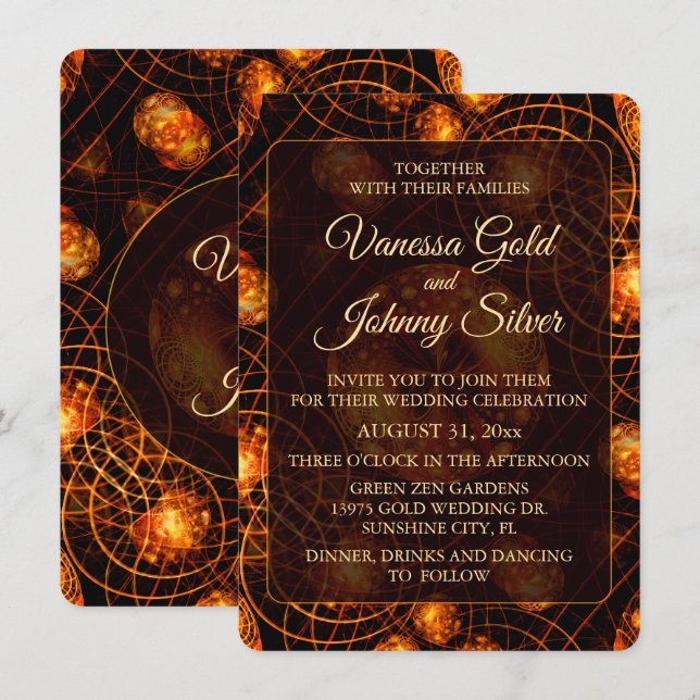 Elegant Classic Boho Modern Gold #901 Wedding Invitation (Front/Back)