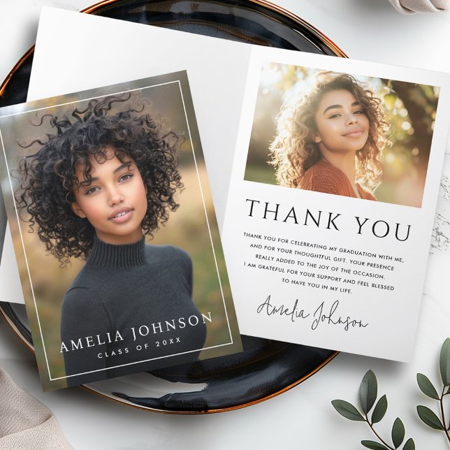 Elegant classic border graduation graduate photo letterpress thank you card (Elegant classic border graduation graduate photo thank you card)