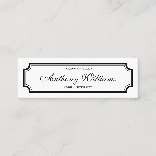 Elegant classic border white graduation name card (Front)
