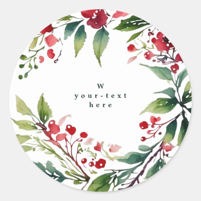 Elegant Classic Botanical Wreath Christmas Holiday Round Sticker (Front)