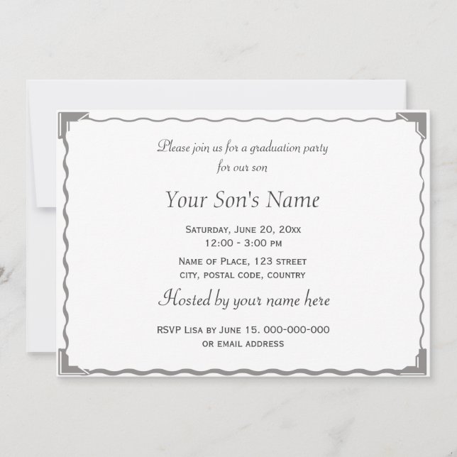 Elegant, classic boy or son's graduation photo invitation (Front)