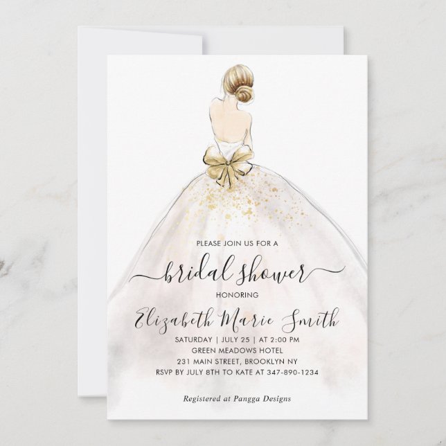 Elegant Classic Bride Wedding Gown Bridal Shower Invitation (Front)