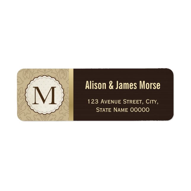 Elegant Classic Brown Gold Monogrammed Wedding Label (Front)