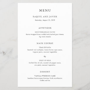 Elegant Classic Budget Wedding Menu Flyer