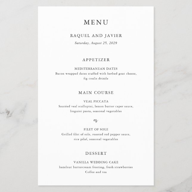 Elegant Classic Budget Wedding Menu Flyer (Front)