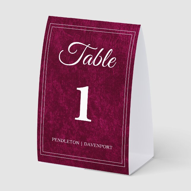 Elegant Classic Burgundy Berry Wedding Paper Table Tent (Front)