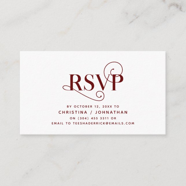 Elegant Classic, Burgundy font, RSVP respond Enclosure Card (Front)