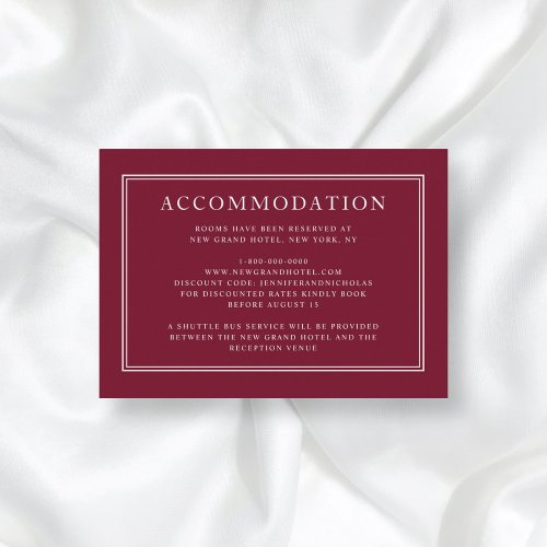 Elegant Classic Burgundy Red Wedding Accommodation Enclosure Card