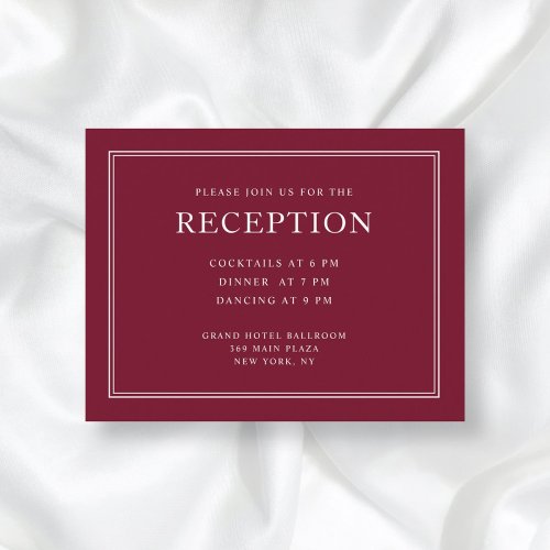 Elegant Classic Burgundy Red Wedding Reception Enclosure Card