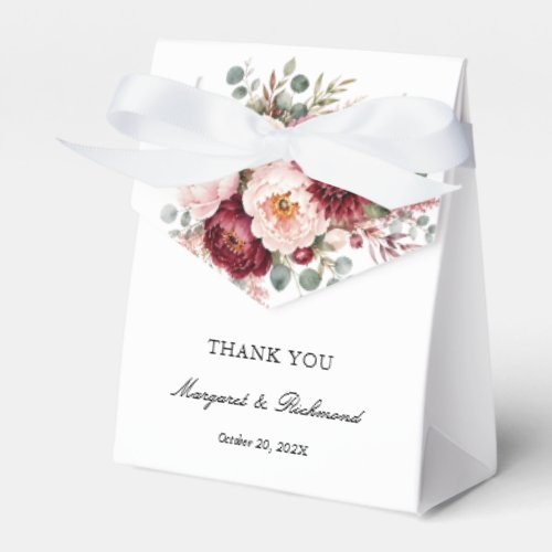 Elegant Classic Burgundy & Rose Floral Wedding Favor Boxes