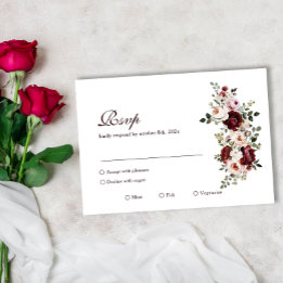 Elegant Classic Burgundy Rose Wedding RSVP Card