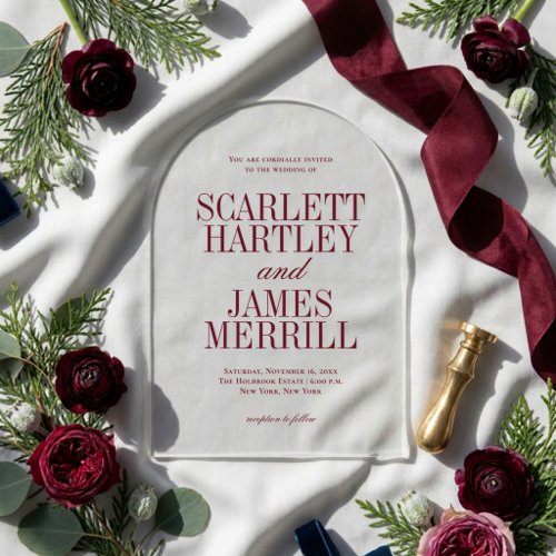 Elegant Classic Burgundy Wedding Acrylic Invitations