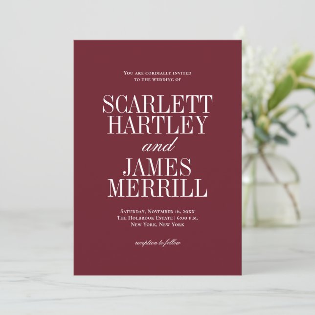 Elegant Classic Burgundy Wedding Invitation (Standing Front)