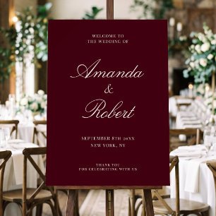 Elegant Classic Burgundy Wedding Welcome Sign