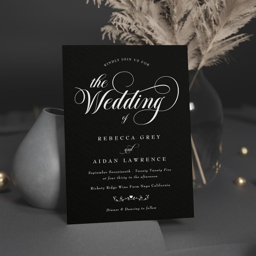 Elegant Classic Calligraph Black and White Wedding Invitation