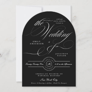 Elegant Classic Calligraphy Black Tie Wedding Arch Invitation