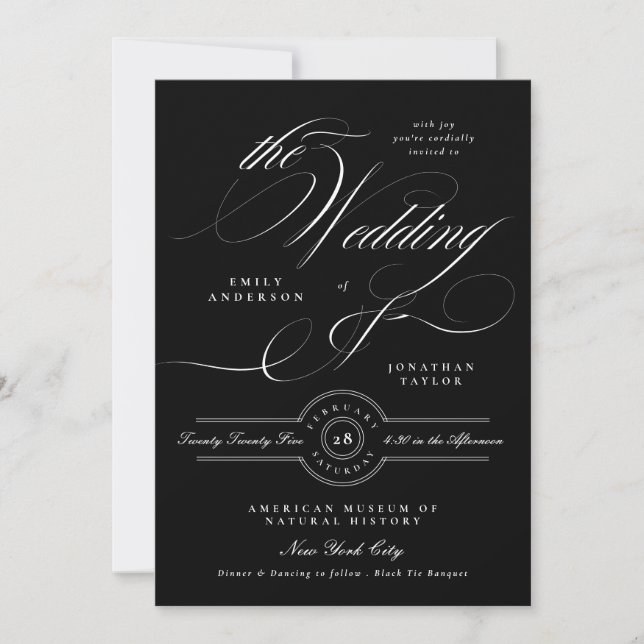Elegant Classic Calligraphy | Black Tie Wedding Invitation (Front)
