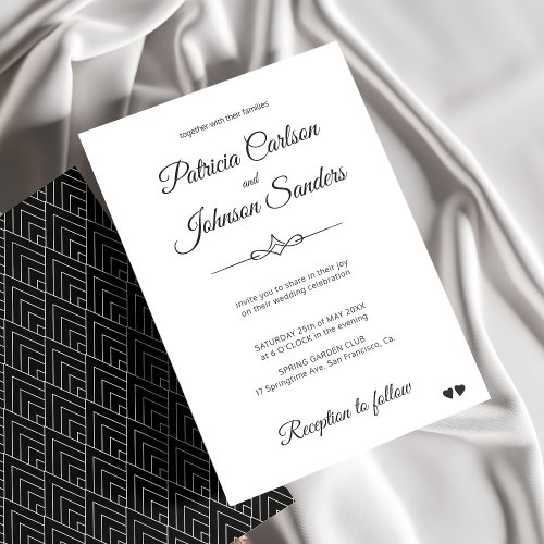 Elegant classic calligraphy black white wedding invitation