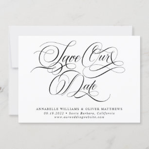 Elegant Classic Calligraphy Black & White Wedding Save The Date