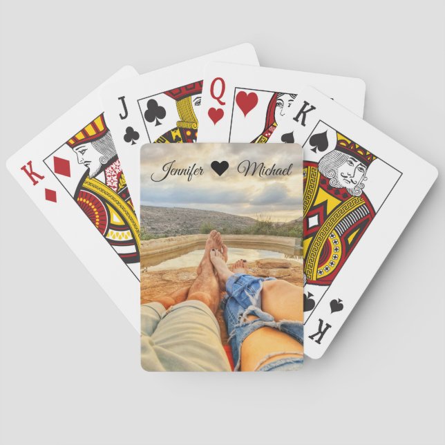 elegant classic calligraphy couple photo wedding poker cards (Back)