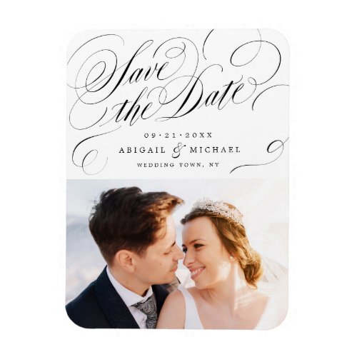 Elegant classic calligraphy photo save the date magnet