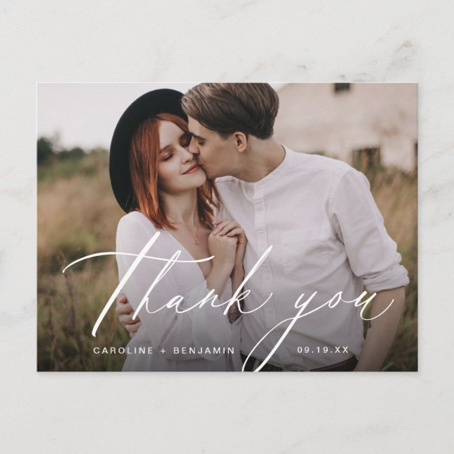 Elegant classic calligraphy photo thank you postca postcard (Front)