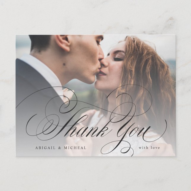 Elegant classic calligraphy photo thank you postcard (Front)