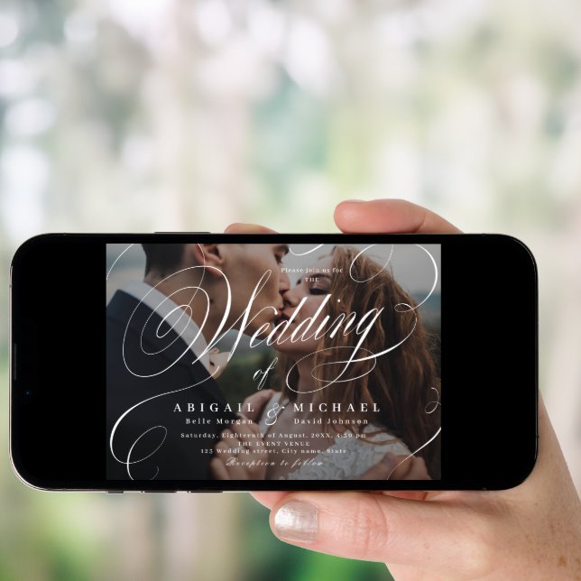 Elegant classic calligraphy photo wedding  invitat invitation (Front Digital)