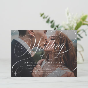 Elegant classic calligraphy photo wedding  invitat invitation