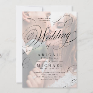 Elegant classic calligraphy photo wedding  invitat invitation