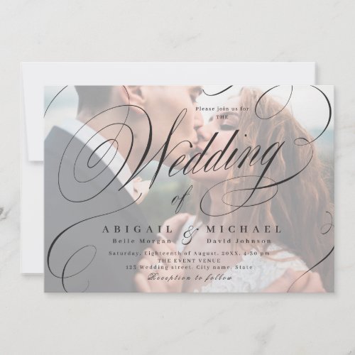 Elegant classic calligraphy photo wedding  invitat invitation