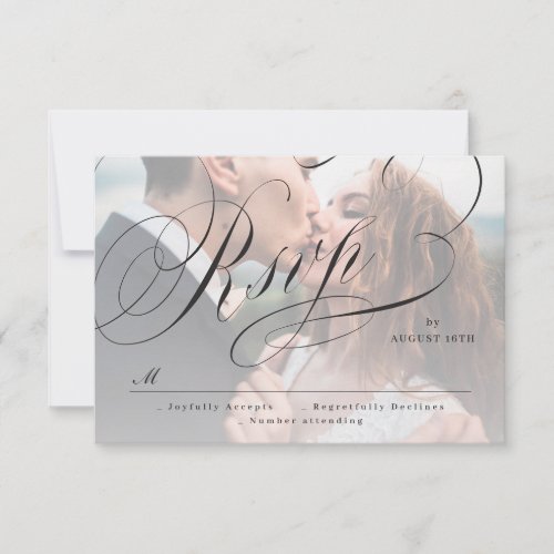 Elegant classic calligraphy photo wedding RSVP car