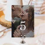 Elegant classic calligraphy photo wedding table number<br><div class="desc">Modern classic table calligraphy design with couple photo,  simple and elegant. Great minimalist wedding table number cards for vintage wedding,  traditional wedding,  classic wedding and other events. 
See all the matching pieces in collection.</div>