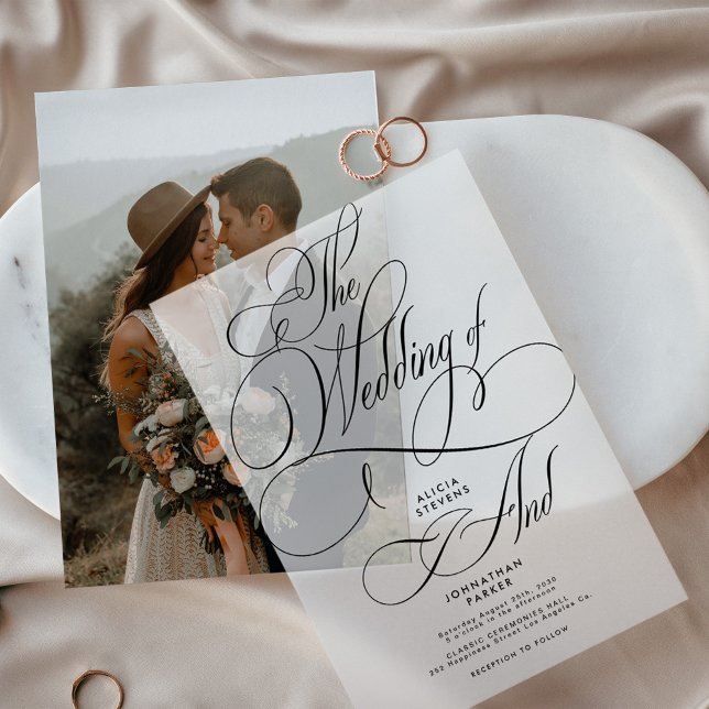 Elegant classic calligraphy script wedding overlay vellum invitations (Creator Uploaded)