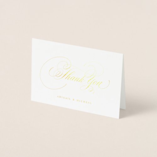 Elegant classic calligraphy vintage thank you foil card