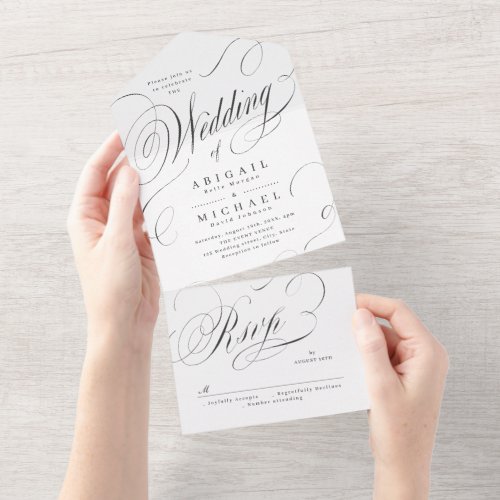 Elegant classic calligraphy vintage wedding all in one invitation