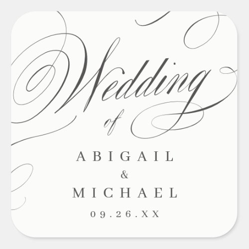 Elegant classic calligraphy vintage wedding favors square sticker