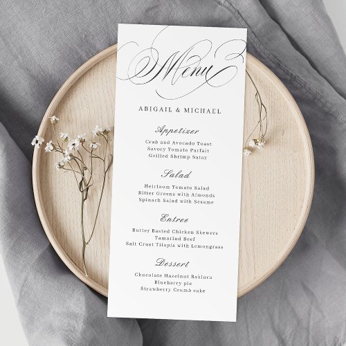 Elegant classic calligraphy vintage wedding menu