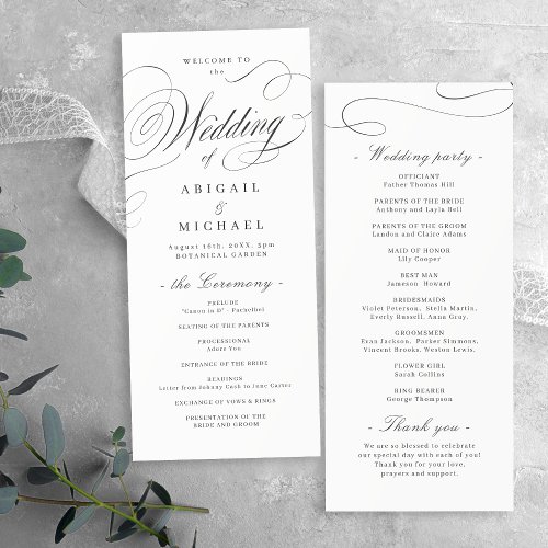 Elegant classic calligraphy vintage wedding program